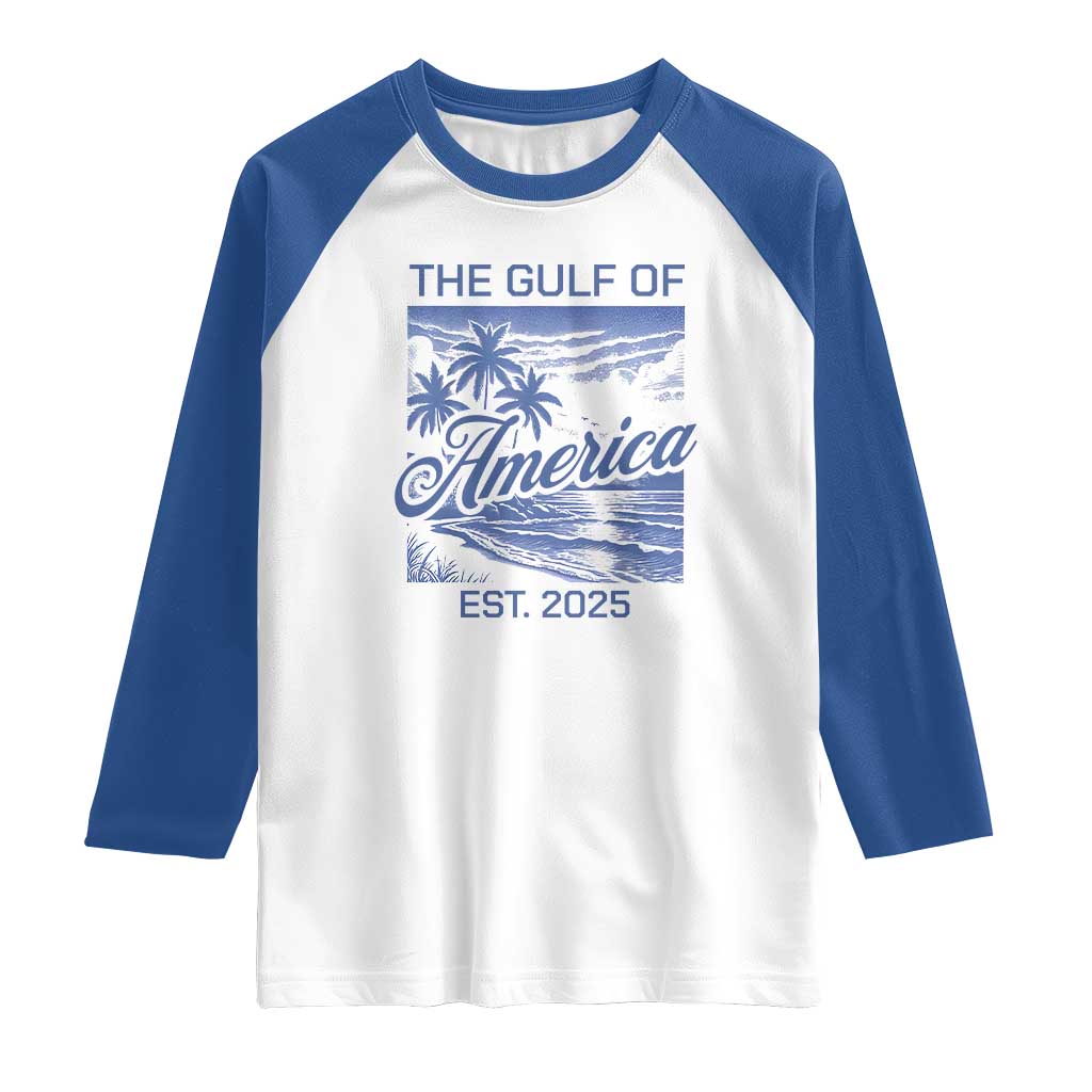 Retro Gulf Of USA Raglan Shirt America Est 2025 American Flag TS02 White Royal Print Your Wear