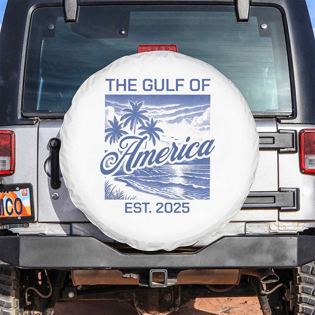 Retro Gulf Of USA Spare Tire Cover America Est 2025 American Flag TS02 No hole White Print Your Wear