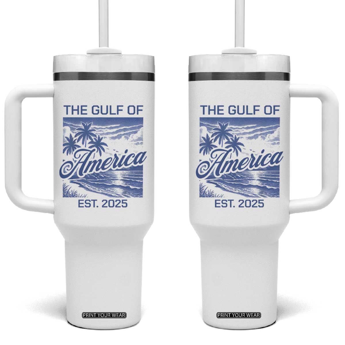 Retro Gulf Of USA Tumbler With Handle America Est 2025 American Flag TS02 One Size: 40 oz White Print Your Wear