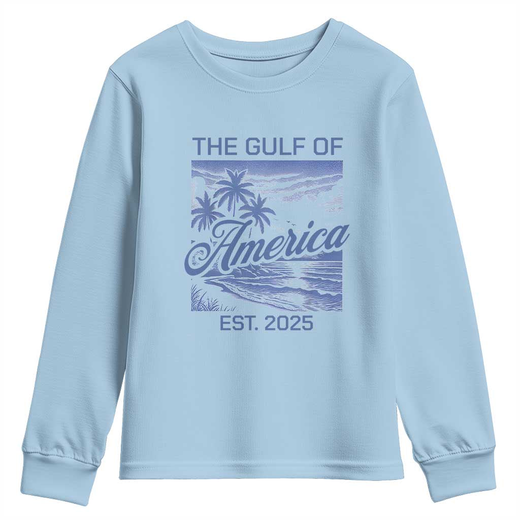 Retro Gulf Of USA Youth Sweatshirt America Est 2025 American Flag TS02 Light Blue Print Your Wear