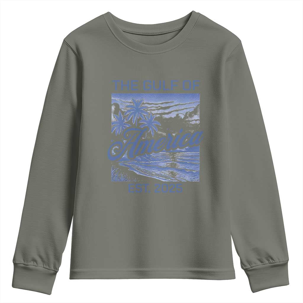 Retro Gulf Of USA Youth Sweatshirt America Est 2025 American Flag TS02 Military Green Print Your Wear