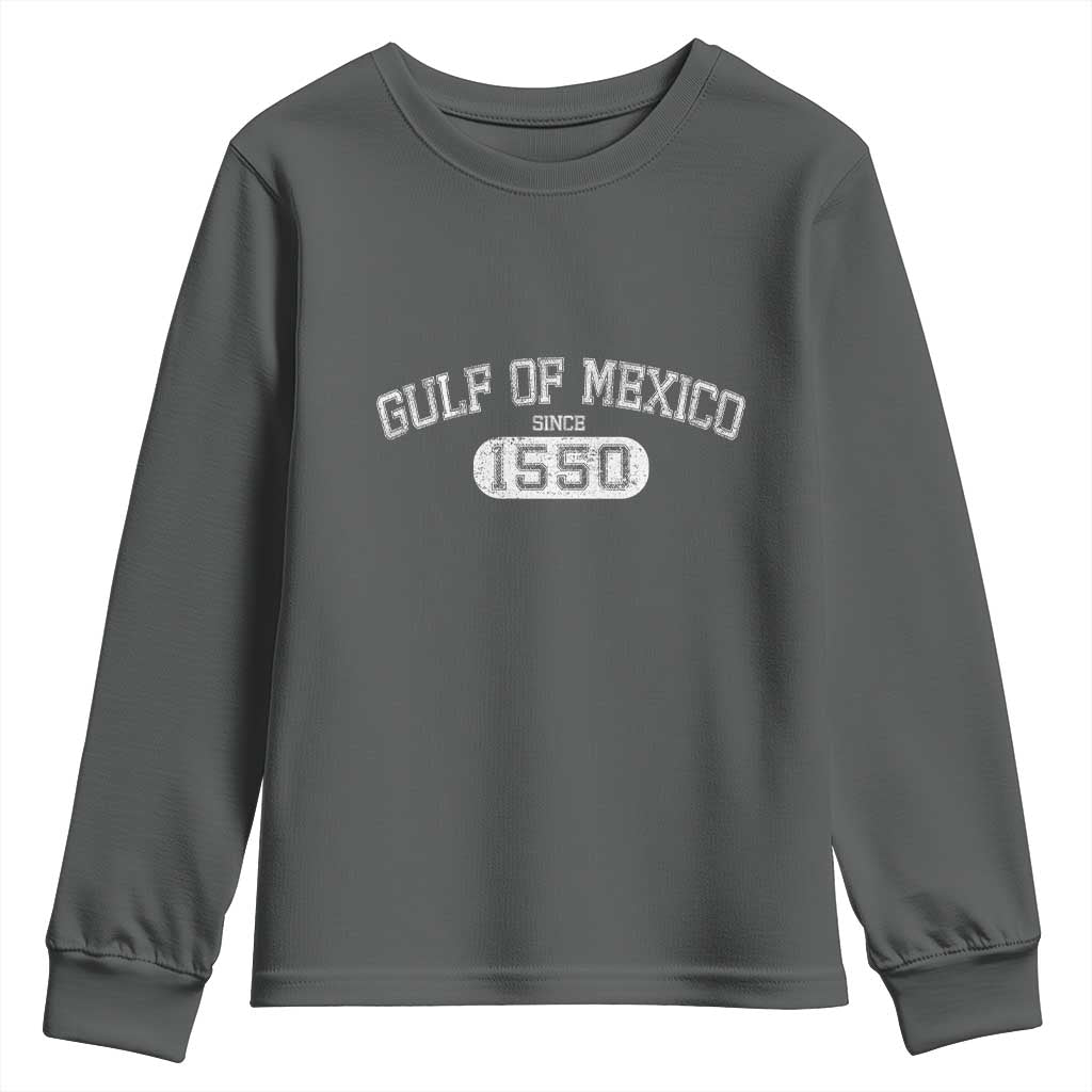 Retro Gulf of Mexico Youth Sweatshirt Est 1550 Mexican Flag TS02 Dark Heather Print Your Wear