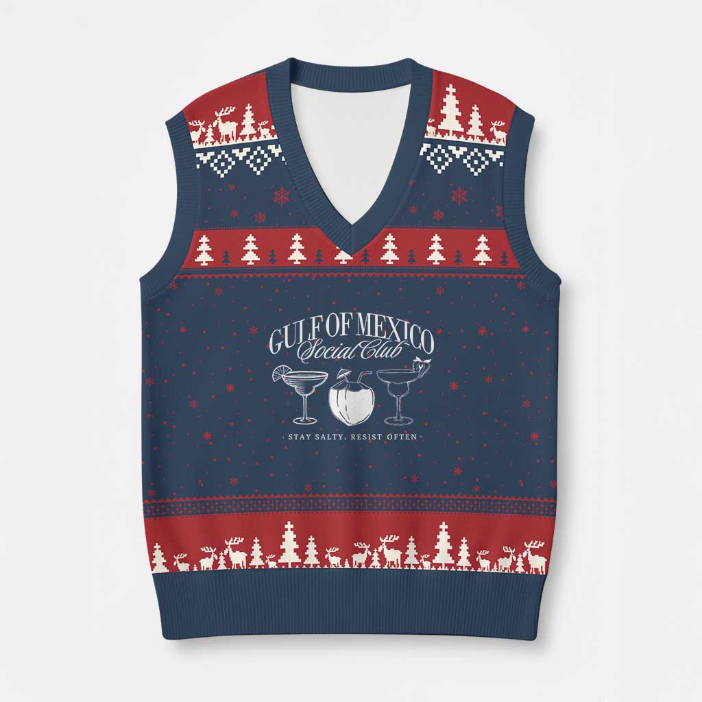 Retro Gulf of Mexico Social Club V-Neck Knit Sweater Vest Progressive Liberal TS02 Navy Red Print Your Wear