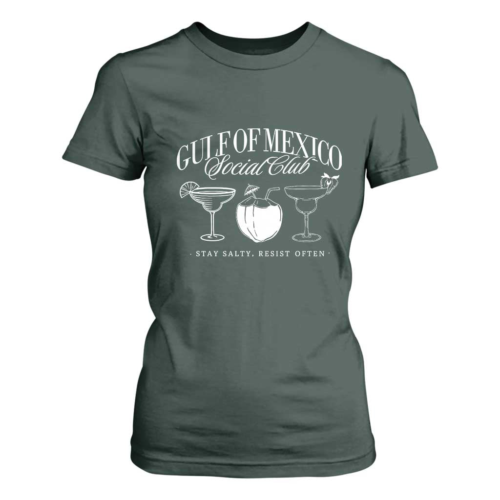 Retro Gulf of Mexico Social Club T Shirt For Women Progressive Liberal TS02 Dark Forest Green Print Your Wear