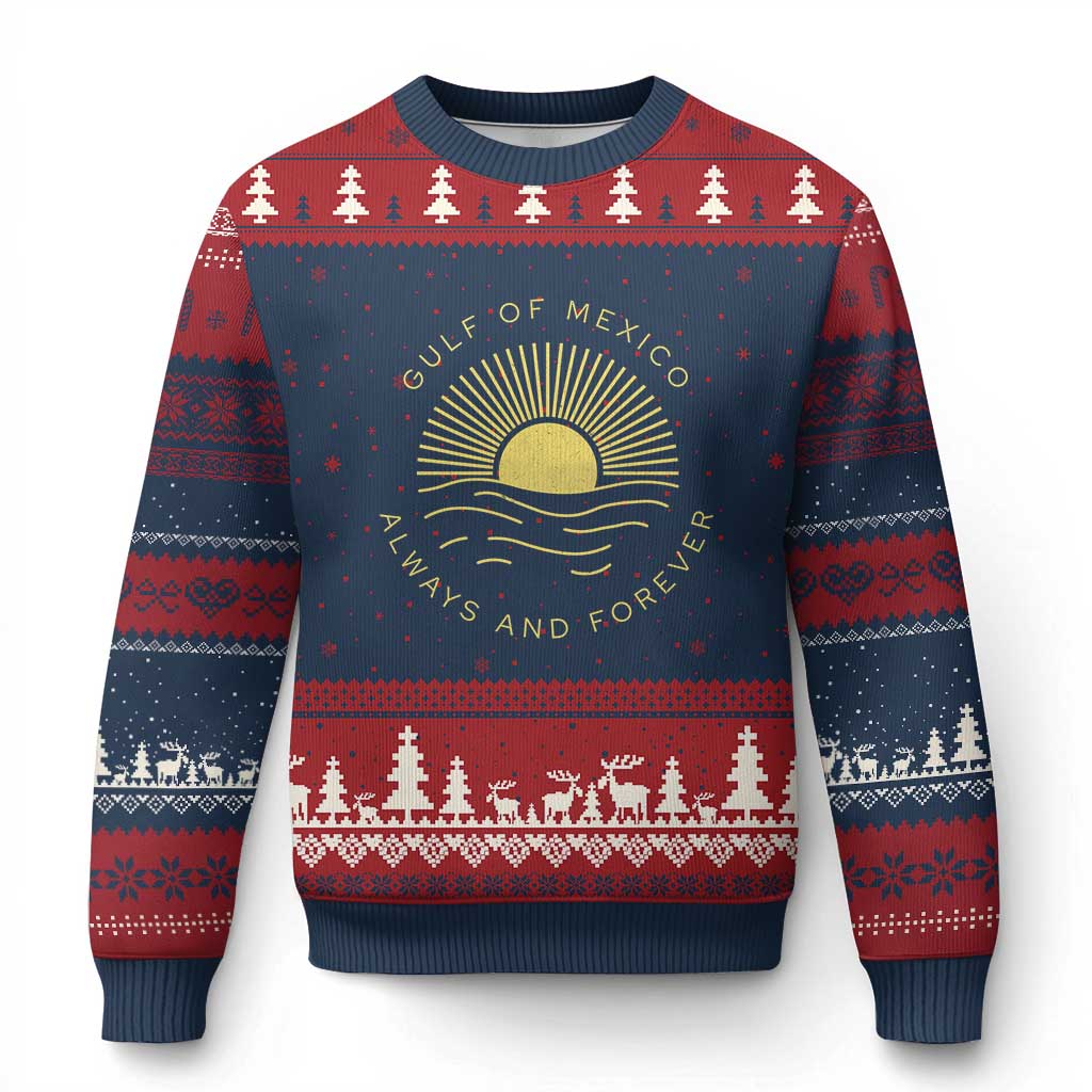 Gulf of Mexico Ugly Christmas Sweater Always & Forever Vintage Sunset Political TS02 Navy Red Print Your Wear