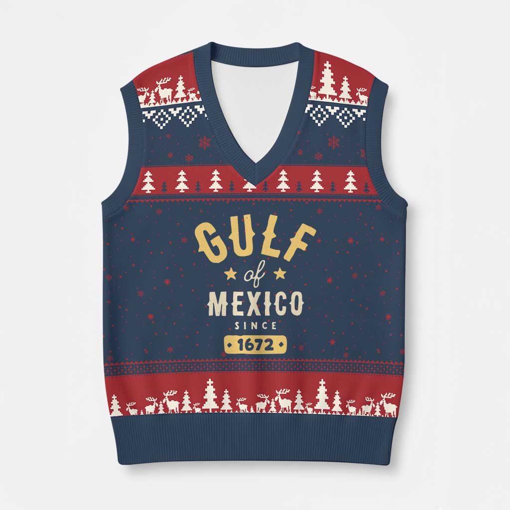 Gulf of Mexico Since 1672 V-Neck Knit Sweater Vest Golfo de Mexico Classic Vintage TS02 Navy Red Print Your Wear