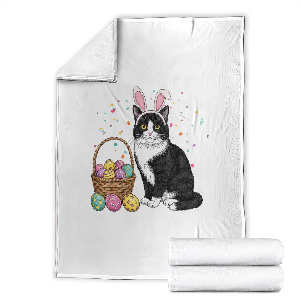 Easter Day Cat Bunny Ears Eggs Graphic Throw Blanket TS02 White Print Your Wear