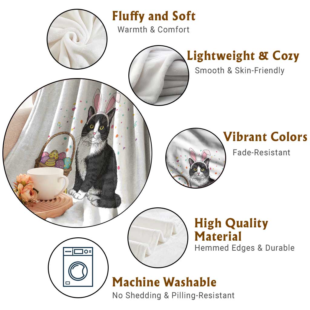 Easter Day Cat Bunny Ears Eggs Graphic Throw Blanket TS02 Print Your Wear