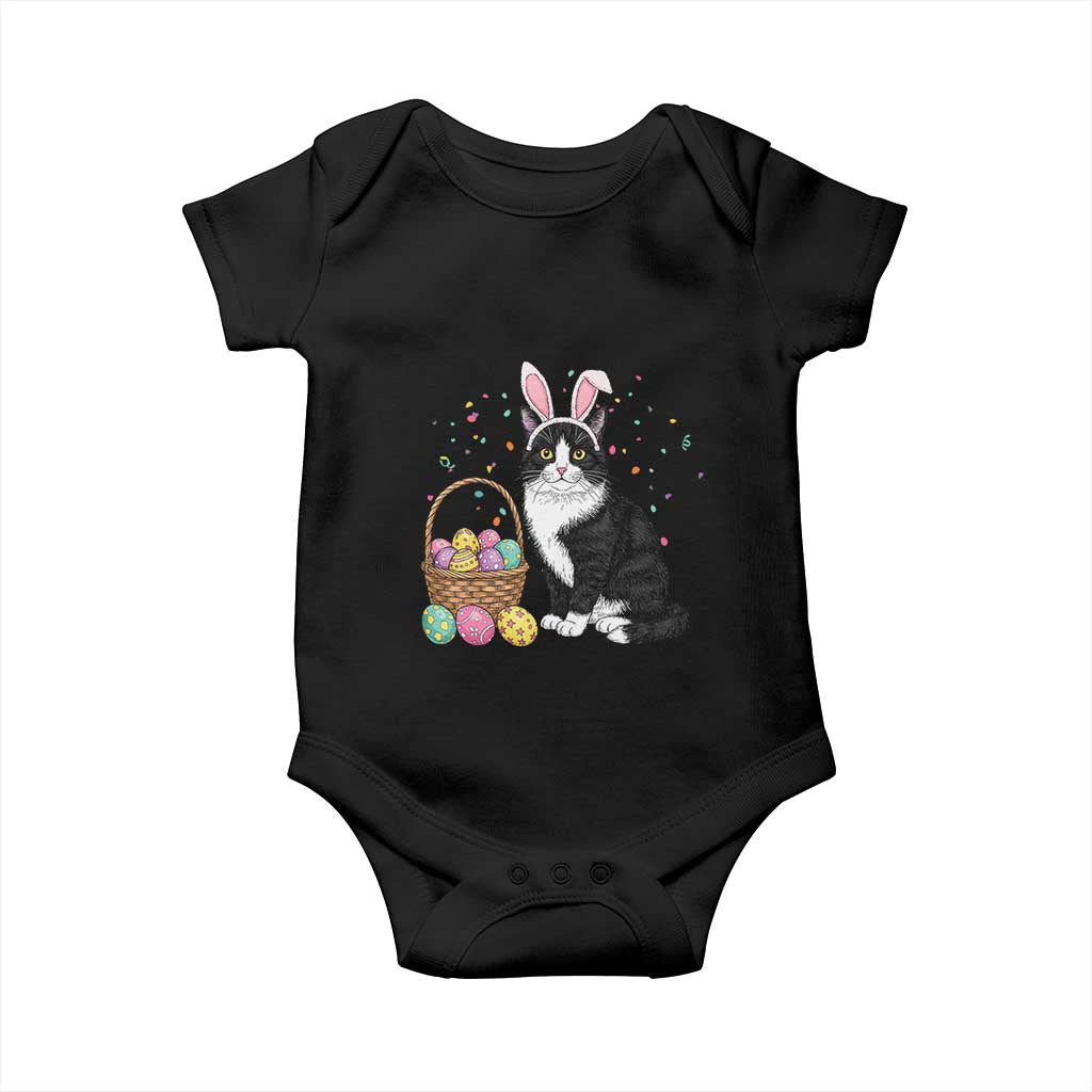 Easter Day Cat Bunny Ears Eggs Graphic Baby Onesie TS02 Black Print Your Wear