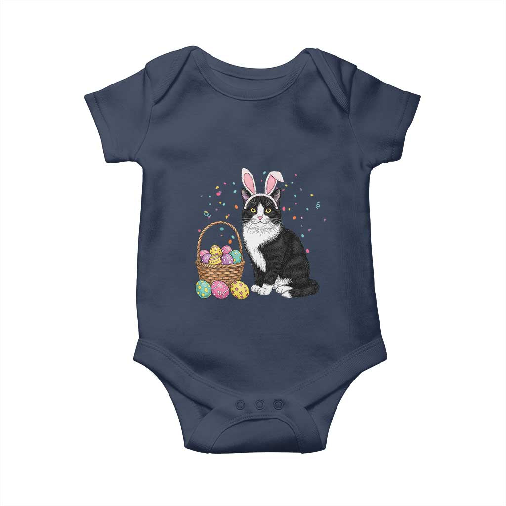 Easter Day Cat Bunny Ears Eggs Graphic Baby Onesie TS02 Navy Print Your Wear