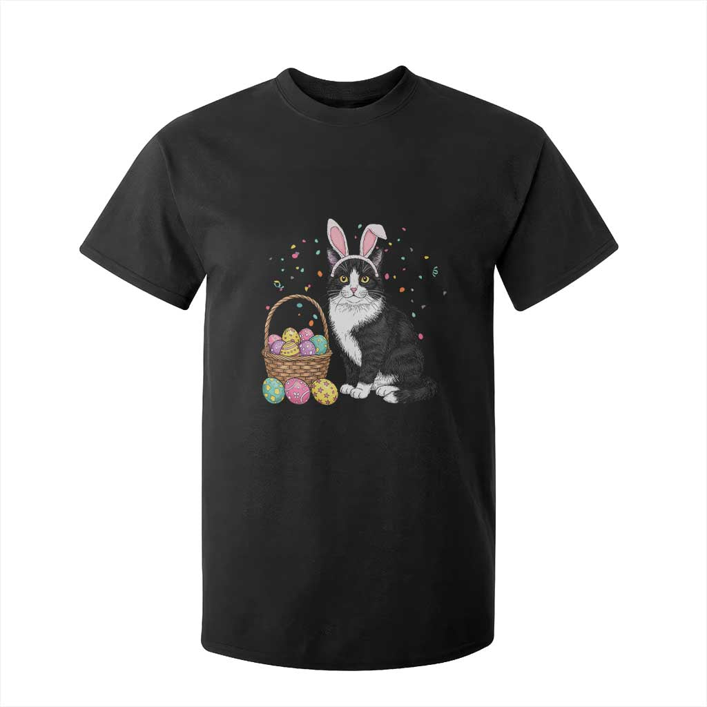 Easter Day Cat Bunny Ears Eggs Graphic T Shirt For Kid TS02 Black Print Your Wear