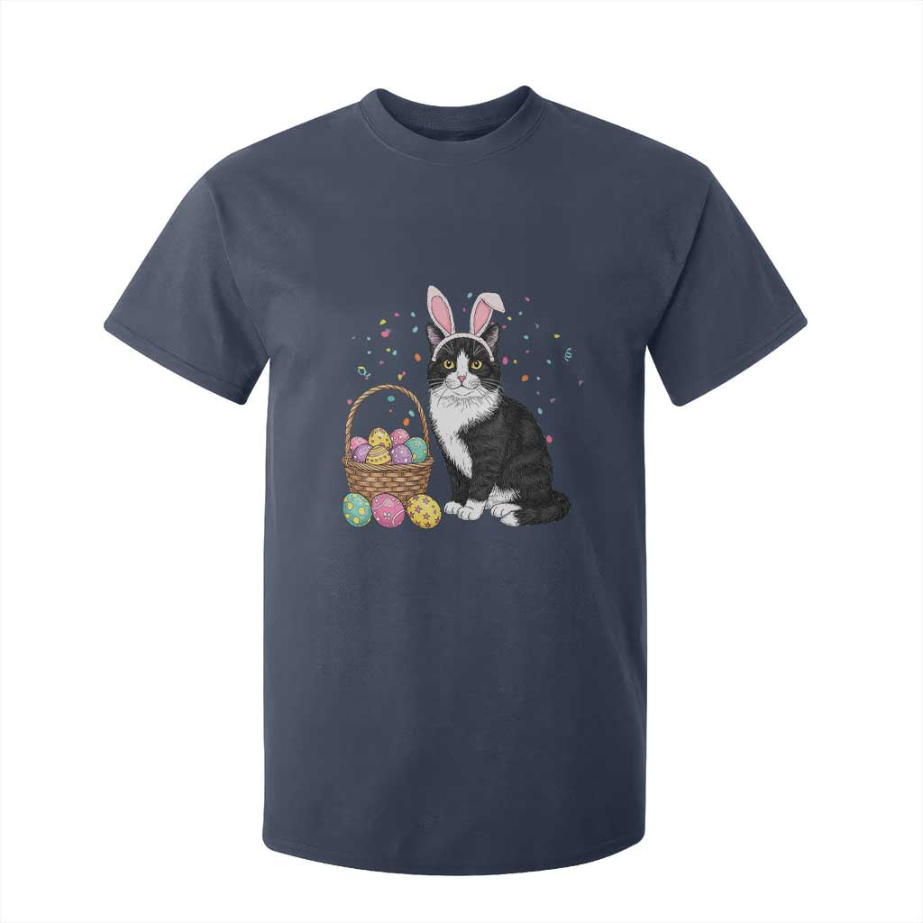 Easter Day Cat Bunny Ears Eggs Graphic T Shirt For Kid TS02 Navy Print Your Wear