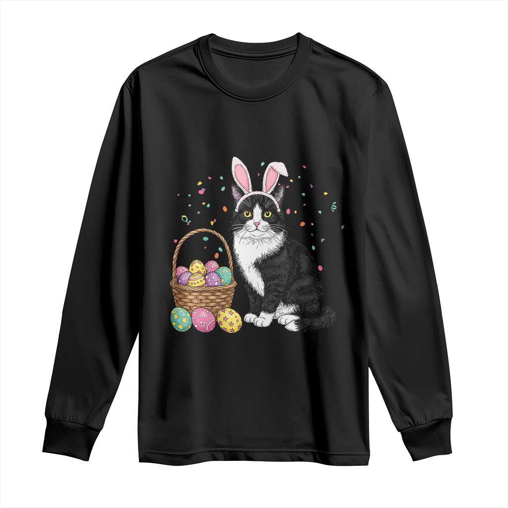 Easter Day Cat Bunny Ears Eggs Graphic Long Sleeve Shirt TS02 Black Print Your Wear