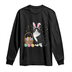 Easter Day Cat Bunny Ears Eggs Graphic Long Sleeve Shirt TS02 Black Print Your Wear