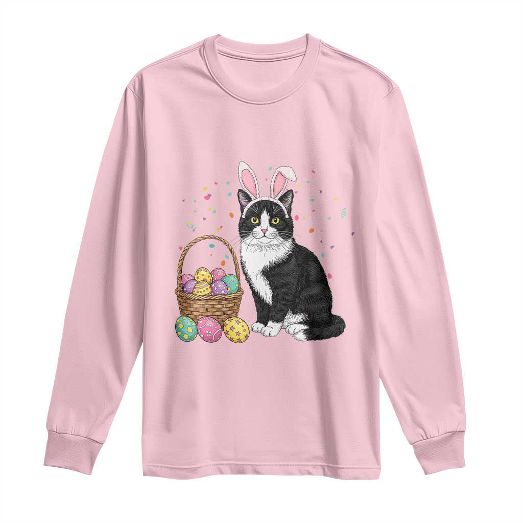 Easter Day Cat Bunny Ears Eggs Graphic Long Sleeve Shirt TS02 Light Pink Print Your Wear