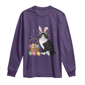 Easter Day Cat Bunny Ears Eggs Graphic Long Sleeve Shirt TS02 Purple Print Your Wear