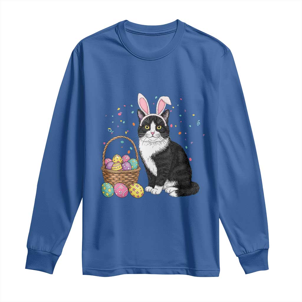 Easter Day Cat Bunny Ears Eggs Graphic Long Sleeve Shirt TS02 Royal Blue Print Your Wear