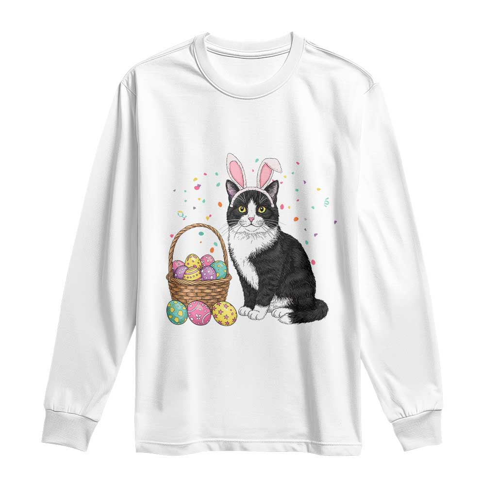 Easter Day Cat Bunny Ears Eggs Graphic Long Sleeve Shirt TS02 White Print Your Wear