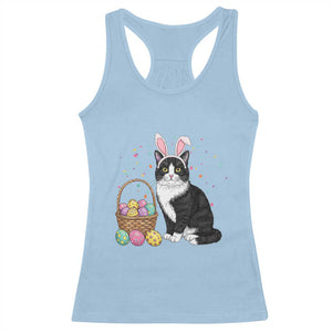 Easter Day Cat Bunny Ears Eggs Graphic Racerback Tank Top TS02 Light Blue Print Your Wear