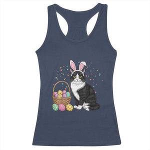 Easter Day Cat Bunny Ears Eggs Graphic Racerback Tank Top TS02 Navy Print Your Wear