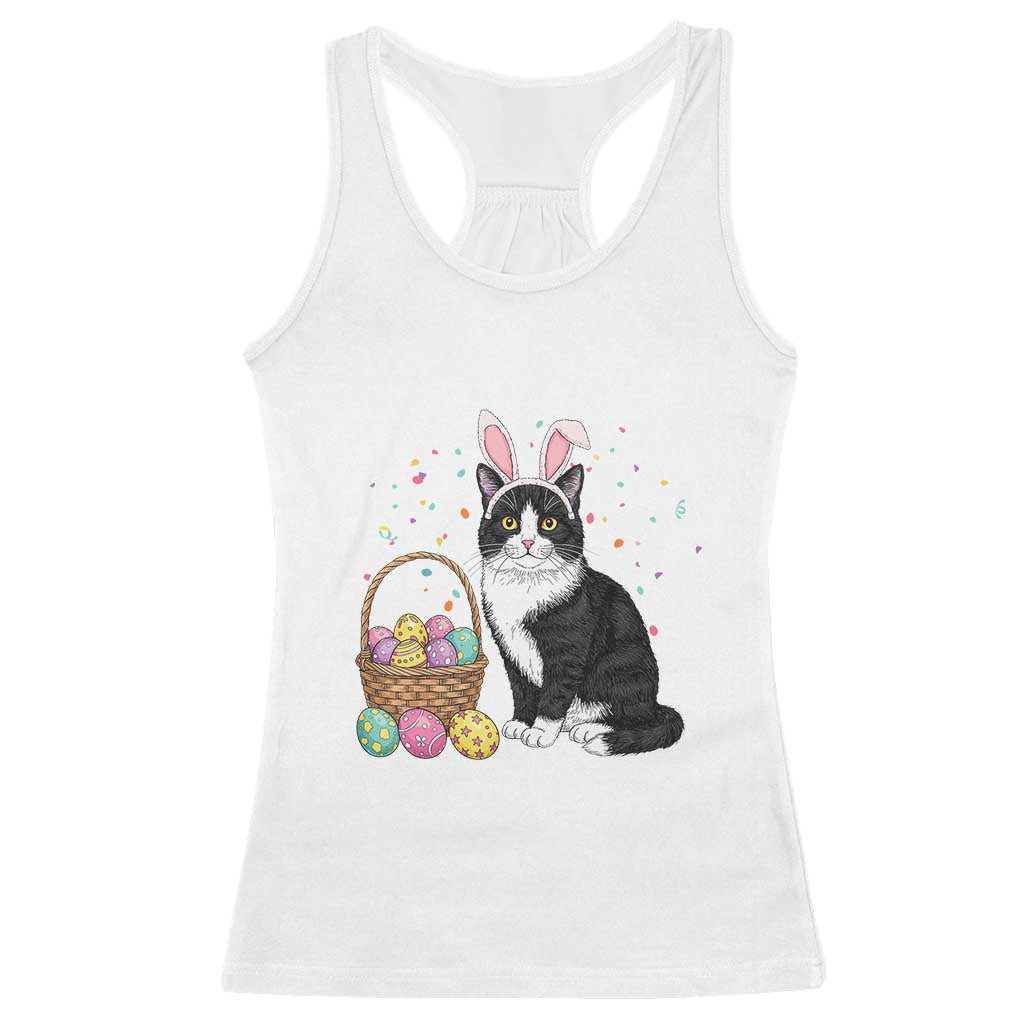 Easter Day Cat Bunny Ears Eggs Graphic Racerback Tank Top TS02 White Print Your Wear