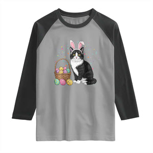 Easter Day Cat Bunny Ears Eggs Graphic Raglan Shirt TS02 Sport Gray Black Print Your Wear