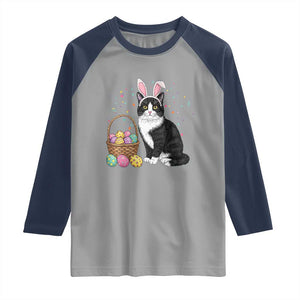 Easter Day Cat Bunny Ears Eggs Graphic Raglan Shirt TS02 Sport Gray Navy Print Your Wear
