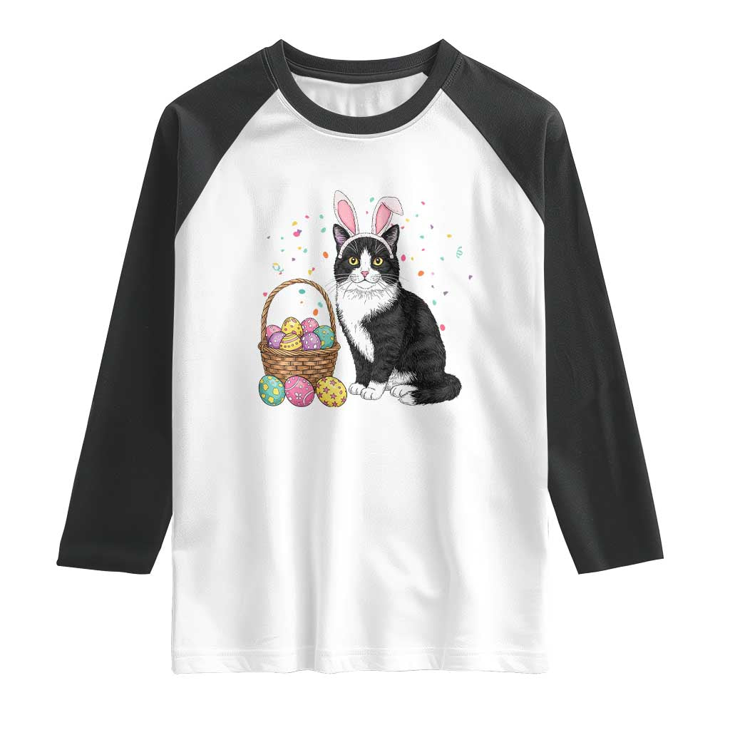 Easter Day Cat Bunny Ears Eggs Graphic Raglan Shirt TS02 White Black Print Your Wear