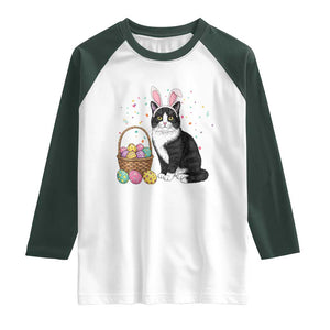 Easter Day Cat Bunny Ears Eggs Graphic Raglan Shirt TS02 White Dark Forest Green Print Your Wear