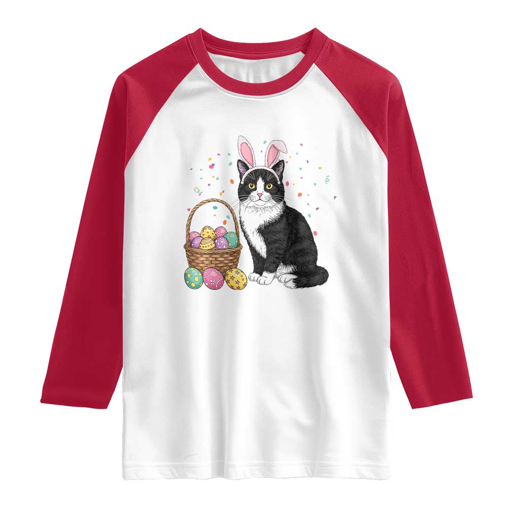 Easter Day Cat Bunny Ears Eggs Graphic Raglan Shirt TS02 White Red Print Your Wear