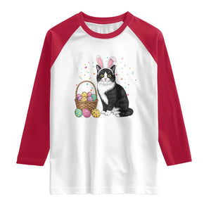 Easter Day Cat Bunny Ears Eggs Graphic Raglan Shirt TS02 White Red Print Your Wear