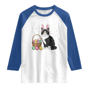 Easter Day Cat Bunny Ears Eggs Graphic Raglan Shirt TS02 White Royal Print Your Wear