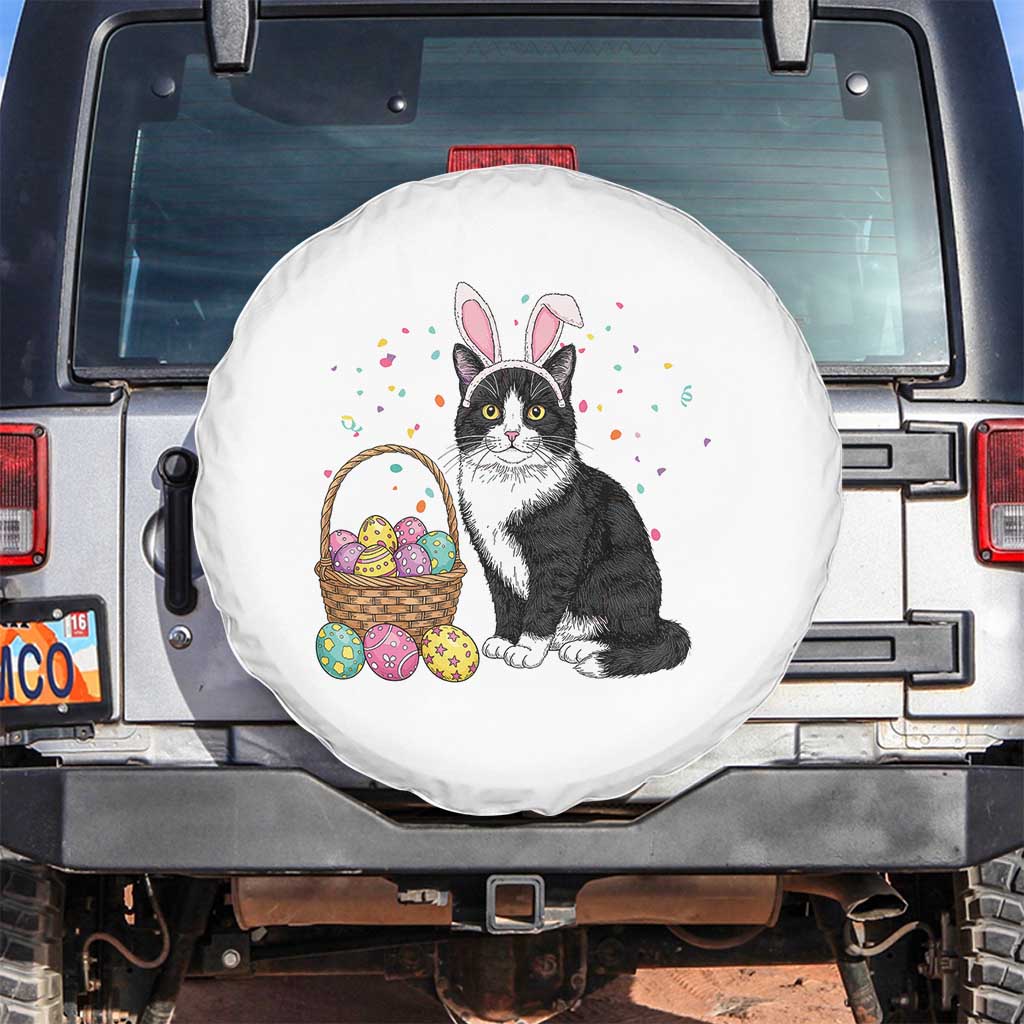 Easter Day Cat Bunny Ears Eggs Graphic Spare Tire Cover TS02 No hole White Print Your Wear