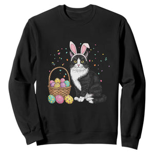 Easter Day Cat Bunny Ears Eggs Graphic Sweatshirt TS02 Black Print Your Wear