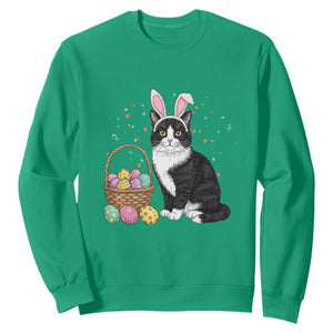 Easter Day Cat Bunny Ears Eggs Graphic Sweatshirt TS02 Irish Green Print Your Wear