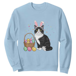 Easter Day Cat Bunny Ears Eggs Graphic Sweatshirt TS02 Light Blue Print Your Wear