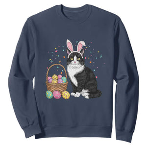 Easter Day Cat Bunny Ears Eggs Graphic Sweatshirt TS02 Navy Print Your Wear