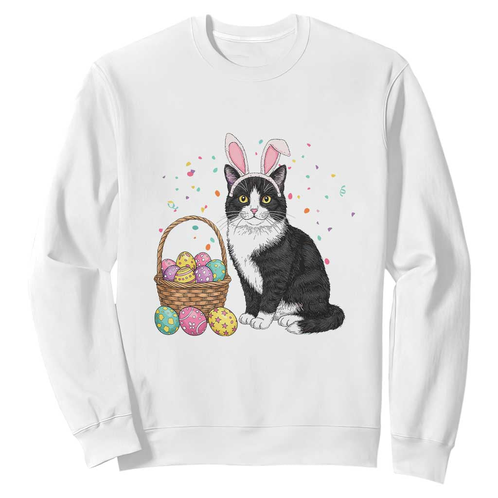 Easter Day Cat Bunny Ears Eggs Graphic Sweatshirt TS02 White Print Your Wear
