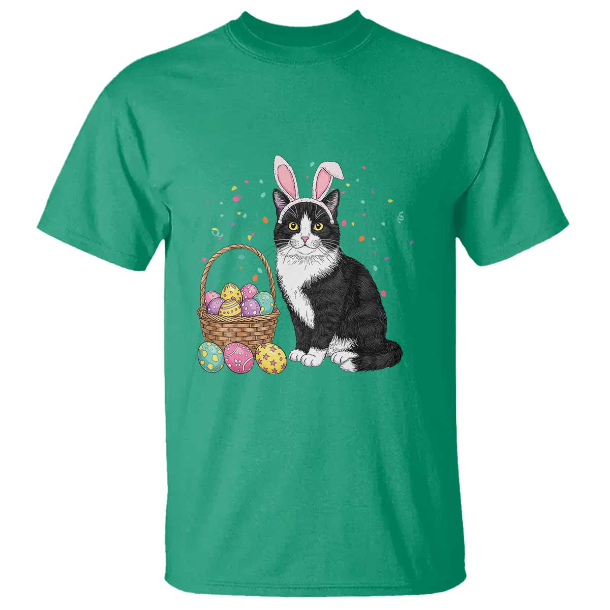 Easter Day Cat Bunny Ears Eggs Graphic T Shirt TS02 Irish Green Print Your Wear