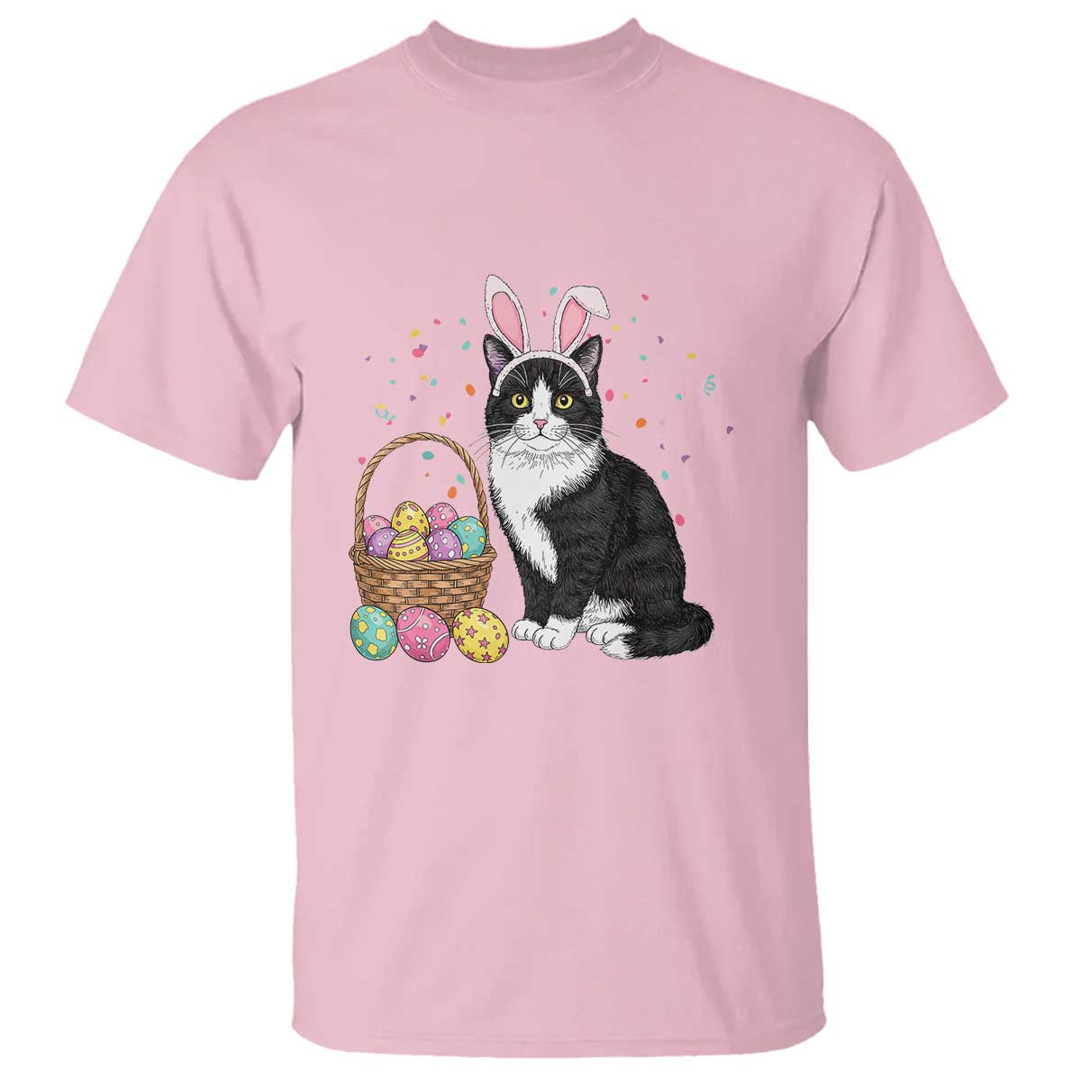 Easter Day Cat Bunny Ears Eggs Graphic T Shirt TS02 Light Pink Print Your Wear