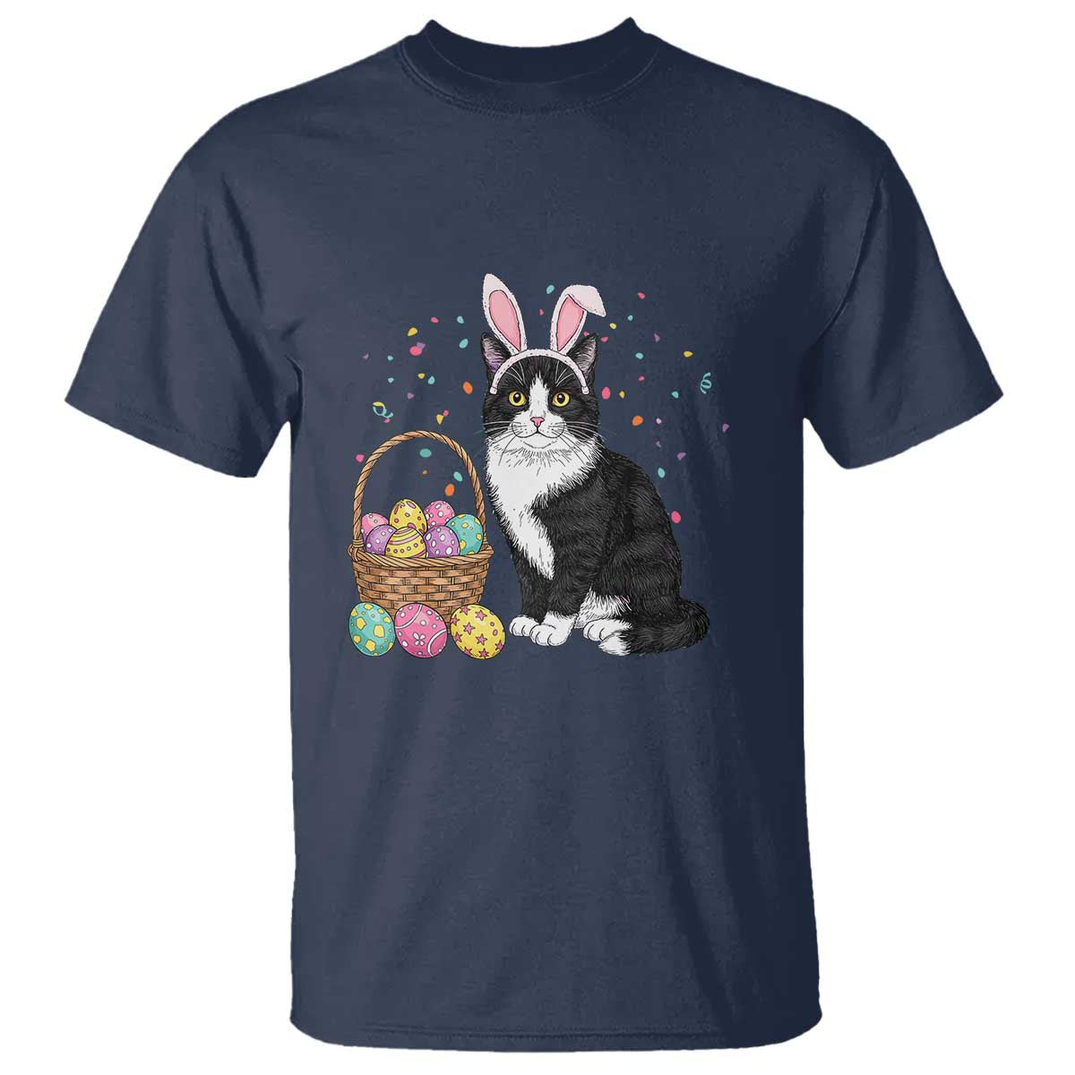 Easter Day Cat Bunny Ears Eggs Graphic T Shirt TS02 Navy Print Your Wear