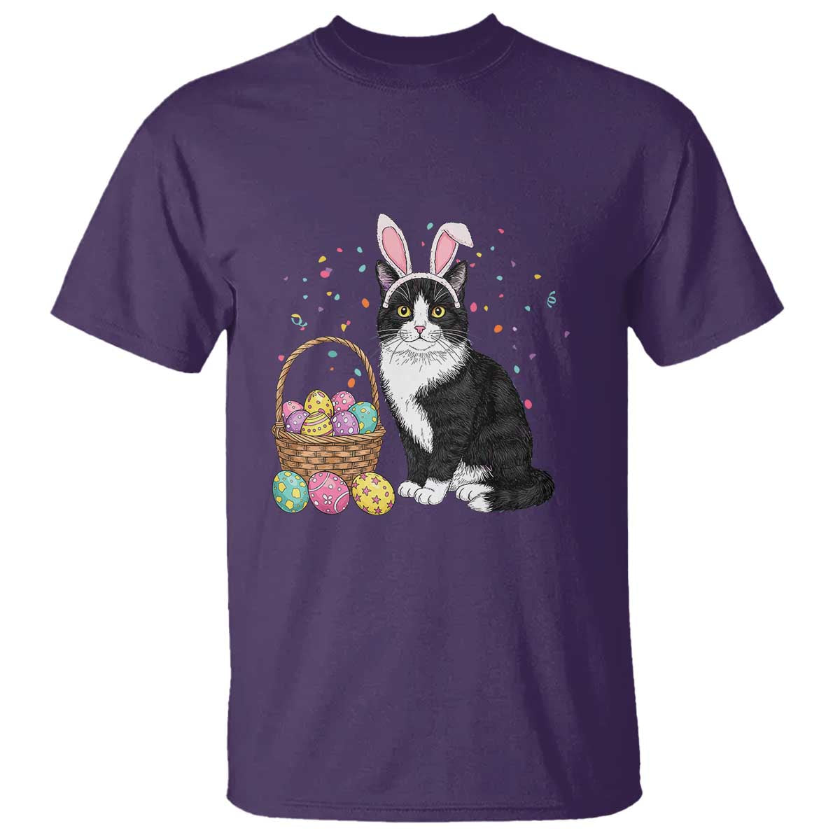 Easter Day Cat Bunny Ears Eggs Graphic T Shirt TS02 Purple Print Your Wear