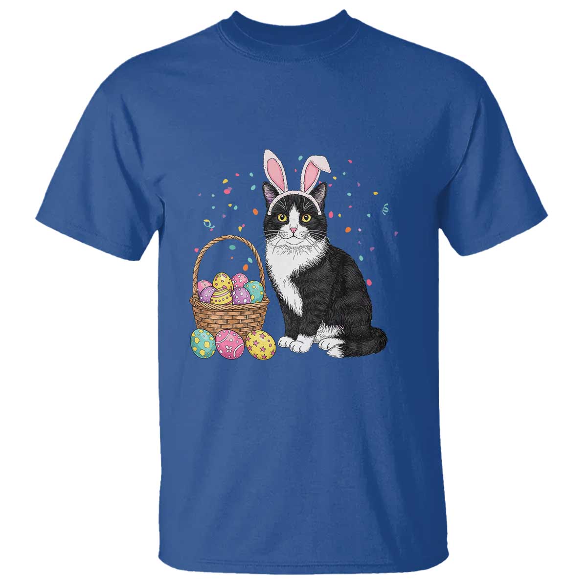 Easter Day Cat Bunny Ears Eggs Graphic T Shirt TS02 Royal Blue Print Your Wear