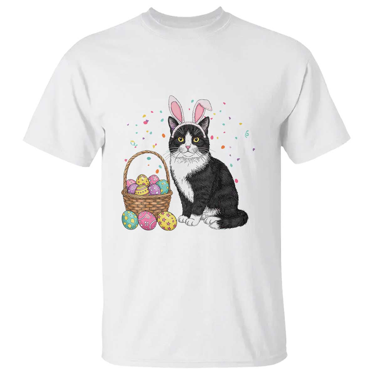 Easter Day Cat Bunny Ears Eggs Graphic T Shirt TS02 White Print Your Wear