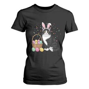 Easter Day Cat Bunny Ears Eggs Graphic T Shirt For Women TS02 Black Print Your Wear