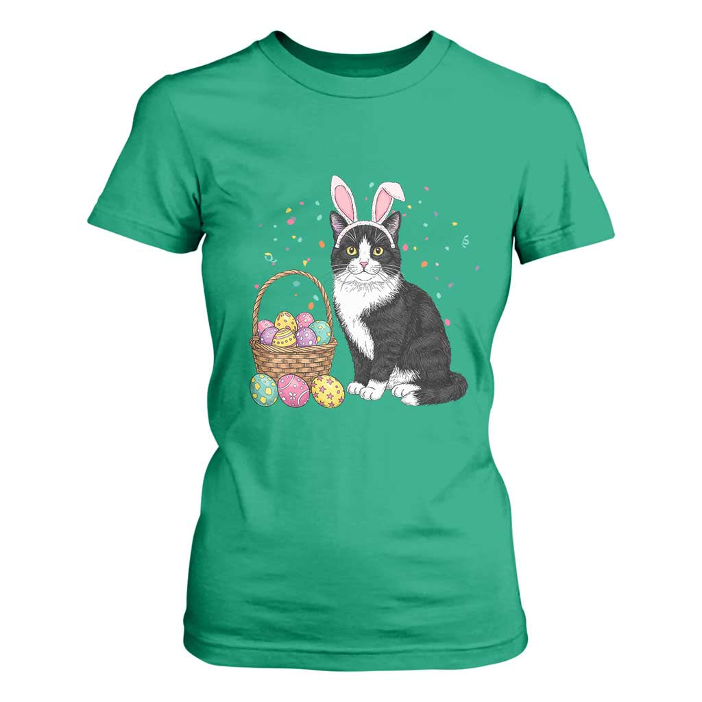 Easter Day Cat Bunny Ears Eggs Graphic T Shirt For Women TS02 Irish Green Print Your Wear