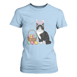 Easter Day Cat Bunny Ears Eggs Graphic T Shirt For Women TS02 Light Blue Print Your Wear