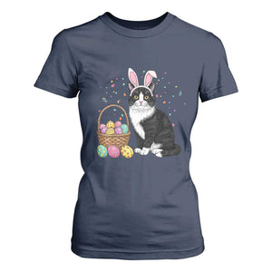 Easter Day Cat Bunny Ears Eggs Graphic T Shirt For Women TS02 Navy Print Your Wear