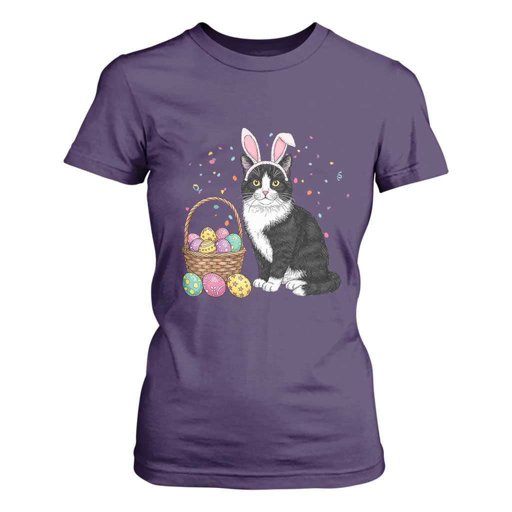 Easter Day Cat Bunny Ears Eggs Graphic T Shirt For Women TS02 Purple Print Your Wear