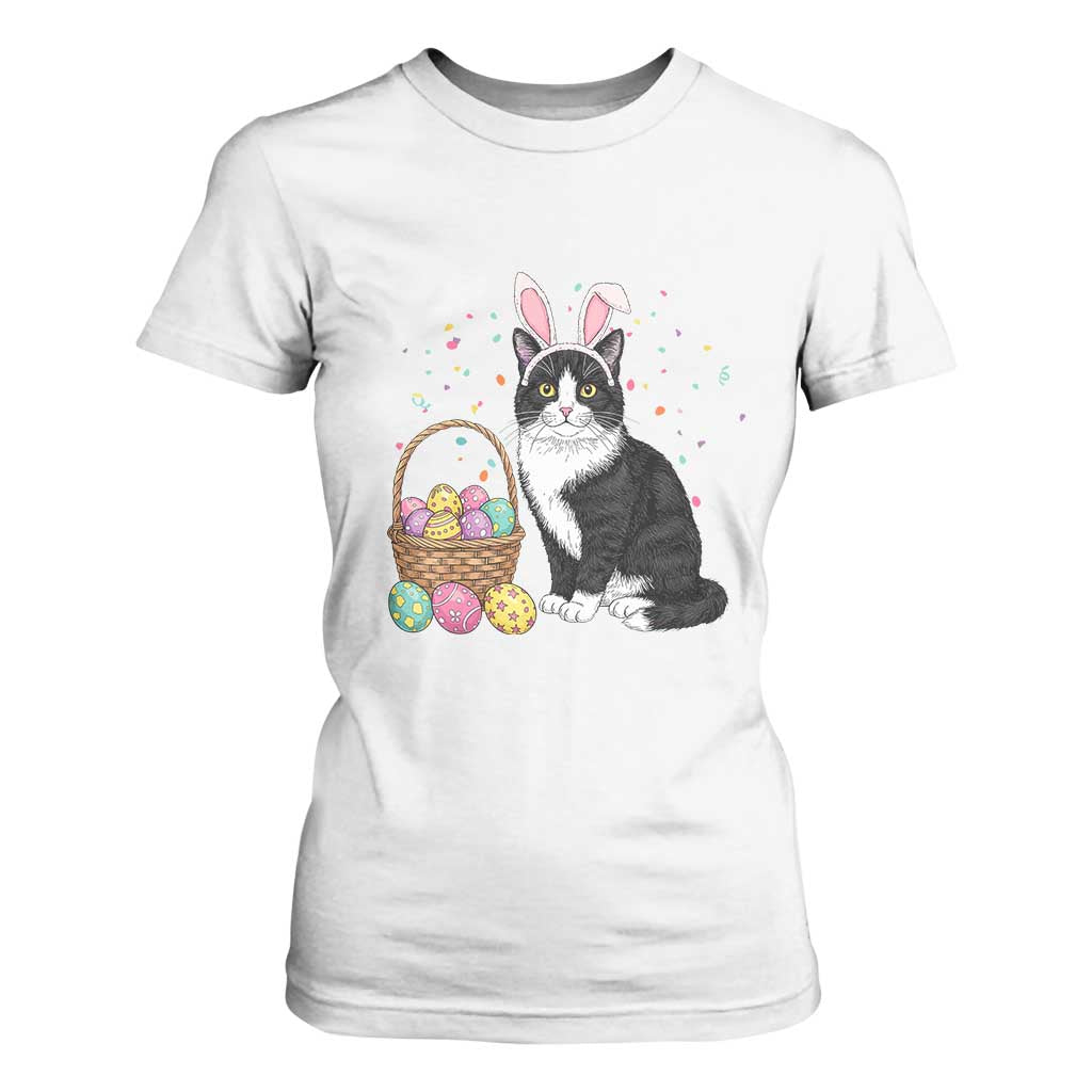 Easter Day Cat Bunny Ears Eggs Graphic T Shirt For Women TS02 White Print Your Wear